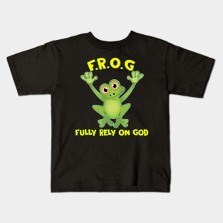 Frog Fully Rely On God Christianity Kids T-Shirt